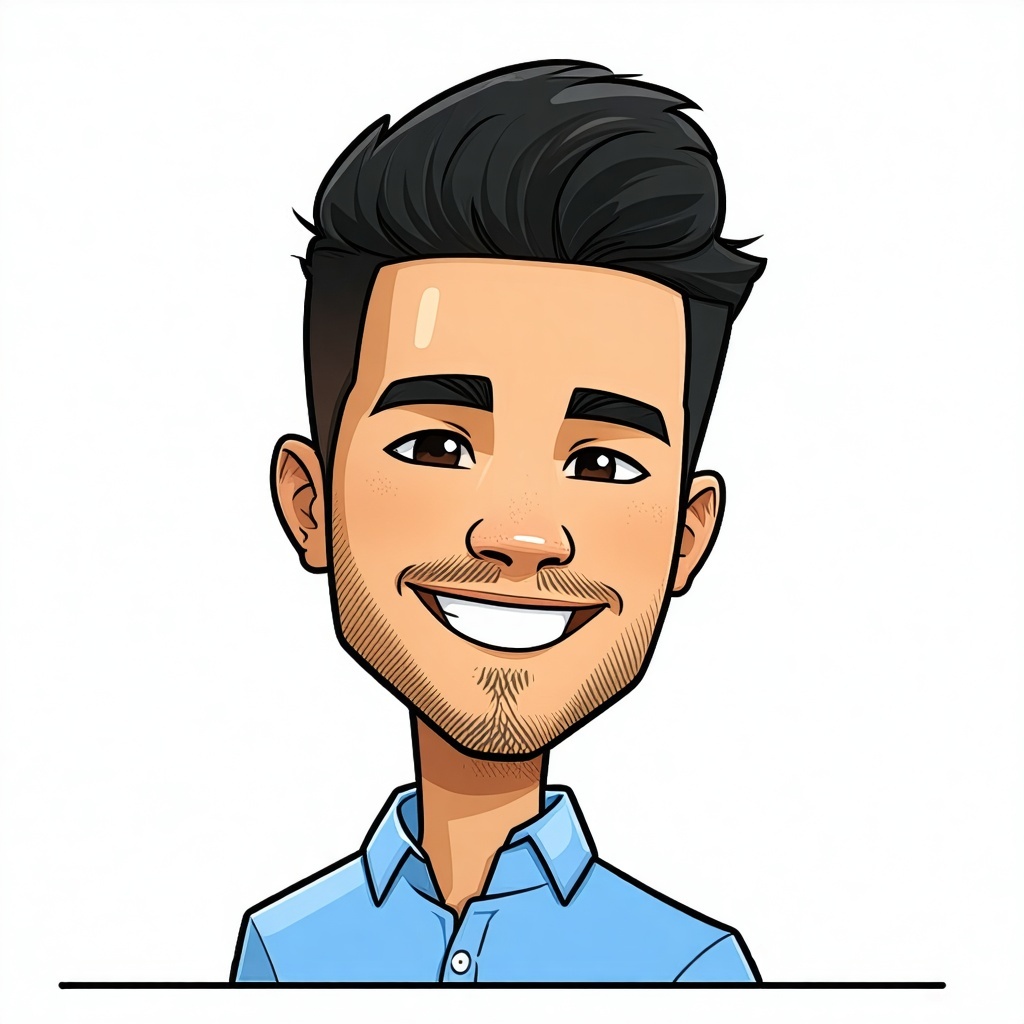 cartoon drawing of male hispanic teacher like a headshot for an about us page-1